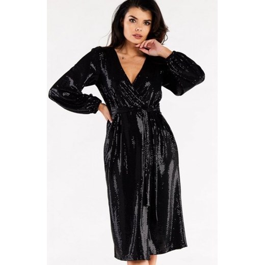 Połyskująca czarna sukienka midi A564 ze sklepu intimiti.pl w kategorii Sukienki - zdjęcie 187859452