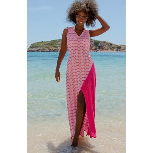 Fobya F1460 długa ażurowa sukienka letnia różowa ze sklepu intimiti.pl w kategorii Sukienki - zdjęcie 187859524
