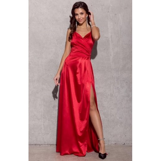 Satynowa sukienka maxi na ramiączkach czerwona 462 ze sklepu intimiti.pl w kategorii Sukienki - zdjęcie 187859552