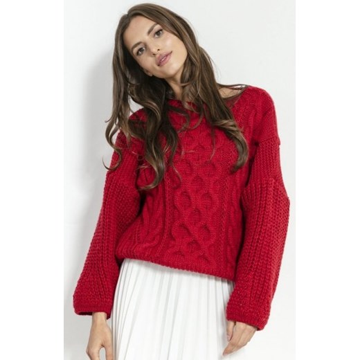 *Czerwony oversizowy sweter Fobya F866 ze sklepu intimiti.pl w kategorii Swetry damskie - zdjęcie 187859830