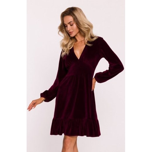 Moe welurowa sukienka z karczkiem bordowa M826 ze sklepu intimiti.pl w kategorii Sukienki - zdjęcie 187859930