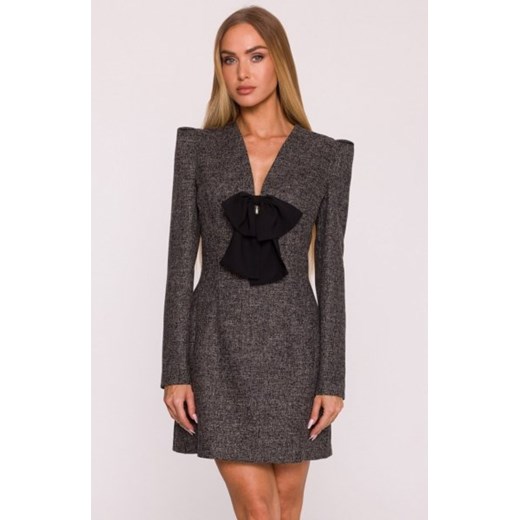 Moe sukienka tweedowa z kokardą szyfonową czarna M869 ze sklepu intimiti.pl w kategorii Sukienki - zdjęcie 187860023