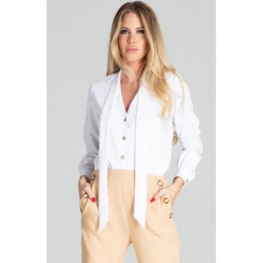 Biała bluzka z wiązaniem M700 ze sklepu intimiti.pl w kategorii Koszule damskie - zdjęcie 187860134
