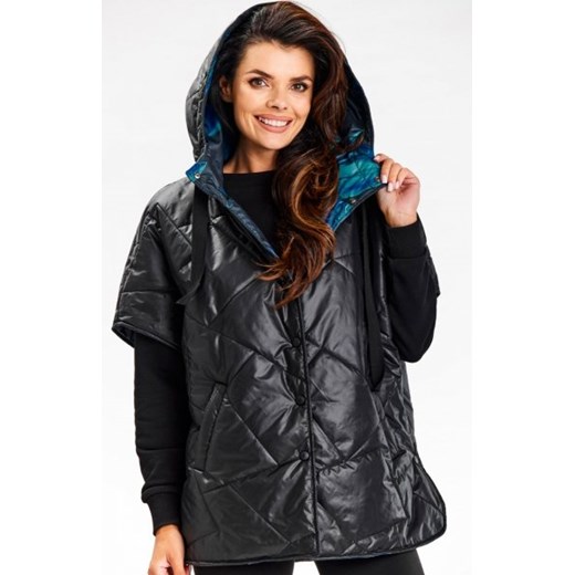 Awama A684 pikowana kamizelka z kapturem czarna ze sklepu intimiti.pl w kategorii Kamizelki damskie - zdjęcie 187860364