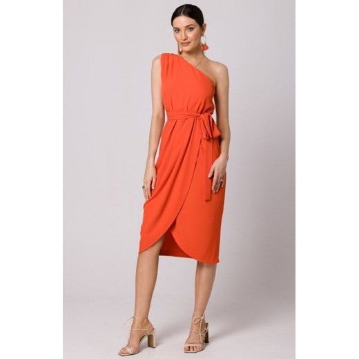 Makover sukienka na jedno ramię koralowa K160 ze sklepu intimiti.pl w kategorii Sukienki - zdjęcie 187860423