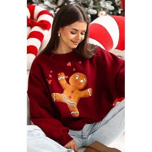 Bluza damska z nadrukiem Ciasteczka z bajki Shrek bordowa ze sklepu intimiti.pl w kategorii Bluzy damskie - zdjęcie 187860714