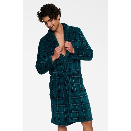 Henderson Trip 40068-77X zielono-granatowy szlafrok męski ze sklepu intimiti.pl w kategorii Szlafroki męskie - zdjęcie 187860721