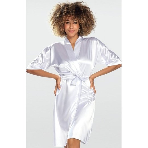 Dkaren satynowy szlafrok damski biały ze sklepu intimiti.pl w kategorii Szlafroki damskie - zdjęcie 187860821