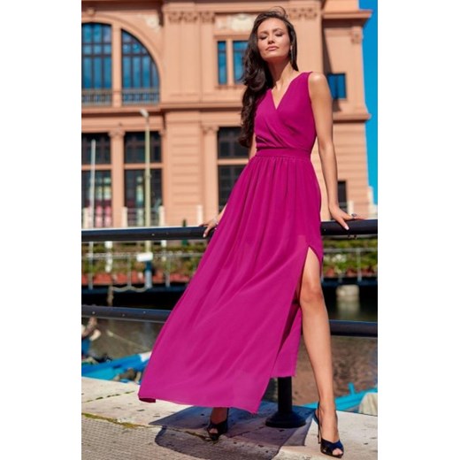 Długa szyfonowa sukienka 0213 fuksja ze sklepu intimiti.pl w kategorii Sukienki - zdjęcie 187860942
