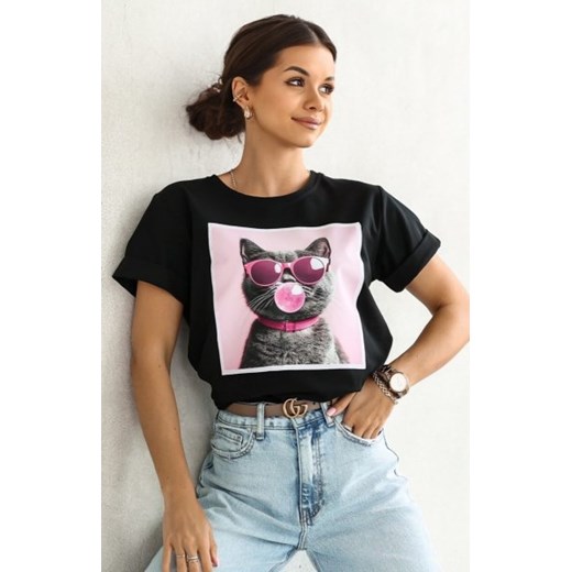 T-shirt kotek okulary czarny ze sklepu intimiti.pl w kategorii Bluzki damskie - zdjęcie 187861010