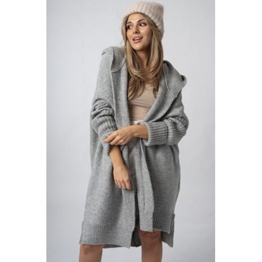 Osher asymetryczny kardigan damski z kapturem szary ze sklepu intimiti.pl w kategorii Swetry damskie - zdjęcie 187861251
