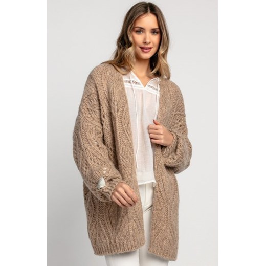 Fobya F1974 ażurowy oversizowy kardigan damski latte ze sklepu intimiti.pl w kategorii Swetry damskie - zdjęcie 187861272