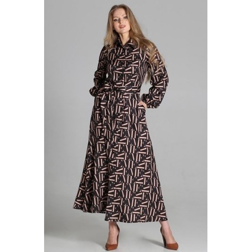 Sukienka maxi na guziki, z kołnierzykiem ciemne literki SUK204 ze sklepu intimiti.pl w kategorii Sukienki - zdjęcie 187861421
