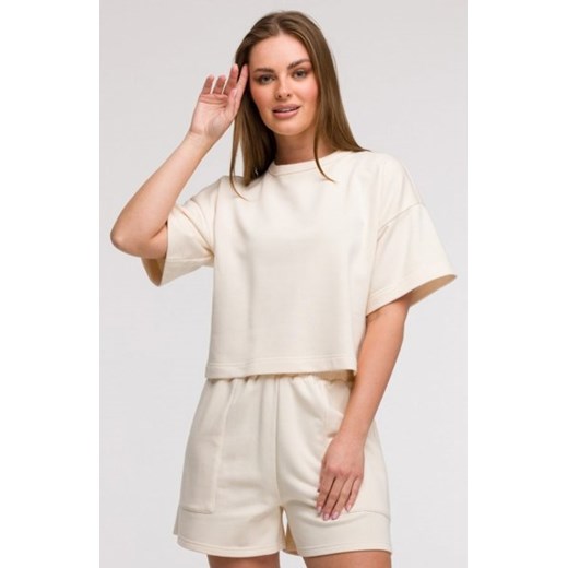 Bewear B294 bluza oversize z krótkimi rękawami waniliowa ze sklepu intimiti.pl w kategorii Bluzy damskie - zdjęcie 187861854