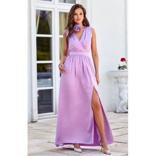 Satynowa maxi sukienka z ozdobną różą ze sklepu intimiti.pl w kategorii Sukienki - zdjęcie 187862693