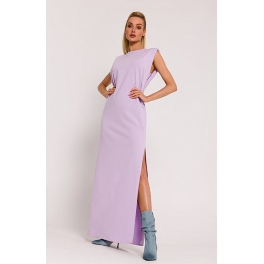 Moe sukienka maxi z poduszkami na ramionach fiołkowa M790 ze sklepu intimiti.pl w kategorii Sukienki - zdjęcie 187862914