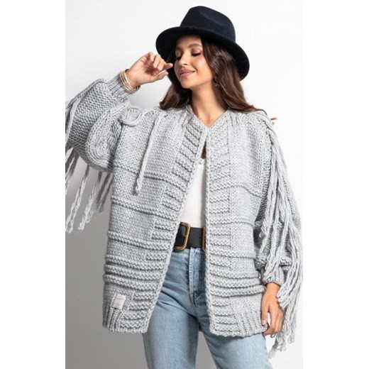 Fobya F1089 kardigan z frędzlami szary ze sklepu intimiti.pl w kategorii Swetry damskie - zdjęcie 187863032