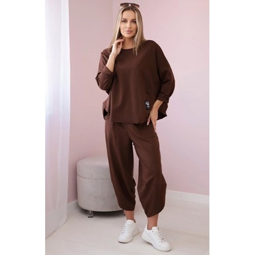 Komplet bawełniany bluza i spodnie brązowy ze sklepu intimiti.pl w kategorii Dresy damskie - zdjęcie 187863633
