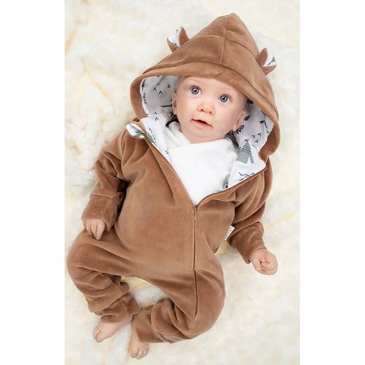 Welurowy brązowy pajacyk z uszkami ze sklepu intimiti.pl w kategorii Pajacyki - zdjęcie 187863682