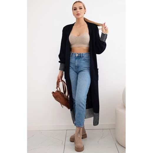 Długi kardigan z kieszeniami granatowy ze sklepu intimiti.pl w kategorii Swetry damskie - zdjęcie 187863750