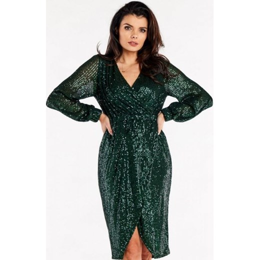 Awama A565 cekinowa sukienka midi zielona ze sklepu intimiti.pl w kategorii Sukienki - zdjęcie 187864484