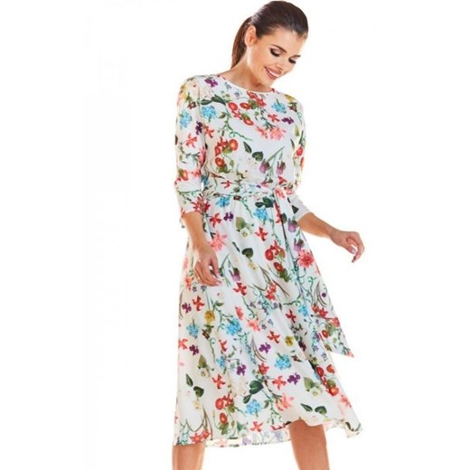 Kwiatowa sukienka ecru M192 ze sklepu intimiti.pl w kategorii Sukienki - zdjęcie 187864593