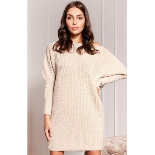 Oversizowy sweter damski beżowy SWE135 ze sklepu intimiti.pl w kategorii Swetry damskie - zdjęcie 187864750