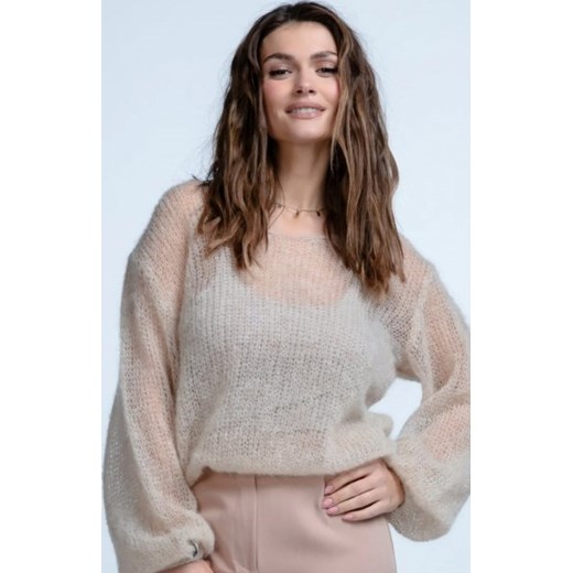 Lekki sweterek z wełny alpaki F1853 beż ze sklepu intimiti.pl w kategorii Swetry damskie - zdjęcie 187864980