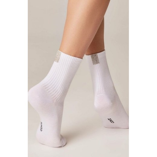 Conte skarpetki w prążki z błyszczącymi ozdobami białe ze sklepu intimiti.pl w kategorii Skarpetki damskie - zdjęcie 187865111