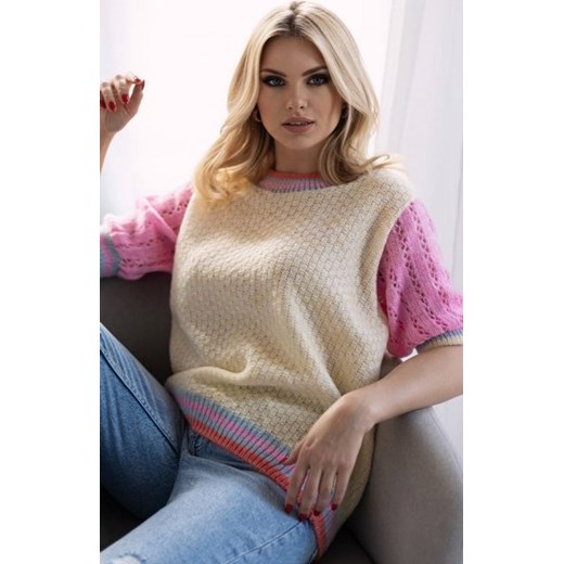 Słodki sweterek z krótkim rękawem żółty 30093 ze sklepu intimiti.pl w kategorii Swetry damskie - zdjęcie 187865193
