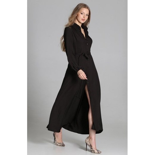 Sukienka maxi na guziki, z kołnierzykiem czarna SUK204 ze sklepu intimiti.pl w kategorii Sukienki - zdjęcie 187865373