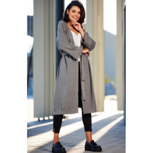 Awama A617 długi sweter z paskiem szary ze sklepu intimiti.pl w kategorii Swetry damskie - zdjęcie 187865641