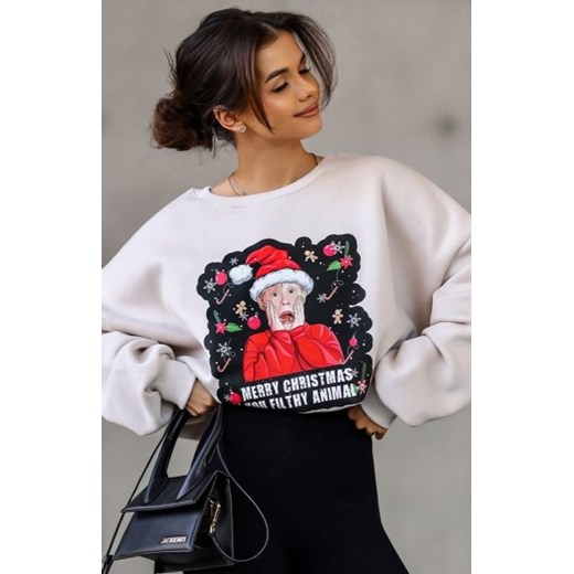 Beżowa bluza z nadrukiem Kevin sam w domu ze sklepu intimiti.pl w kategorii Bluzy damskie - zdjęcie 187865671
