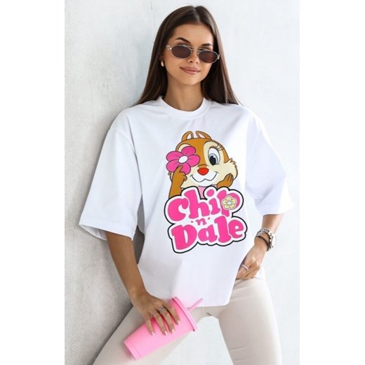 Oversizowy t-shirt Chip and Dale biały ze sklepu intimiti.pl w kategorii Bluzki damskie - zdjęcie 187865764