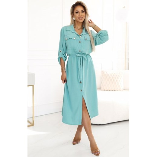 Numoco 531-2 szmizjerka midi ze złotymi guzikami i wiązaniem ze sklepu intimiti.pl w kategorii Sukienki - zdjęcie 187865872