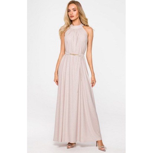 Oversizowa maxi sukienka z paskiem szampańska M721 ze sklepu intimiti.pl w kategorii Sukienki - zdjęcie 187865974