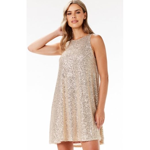 Awama A691 cekinowa mini sukienka beżowa ze sklepu intimiti.pl w kategorii Sukienki - zdjęcie 187866281