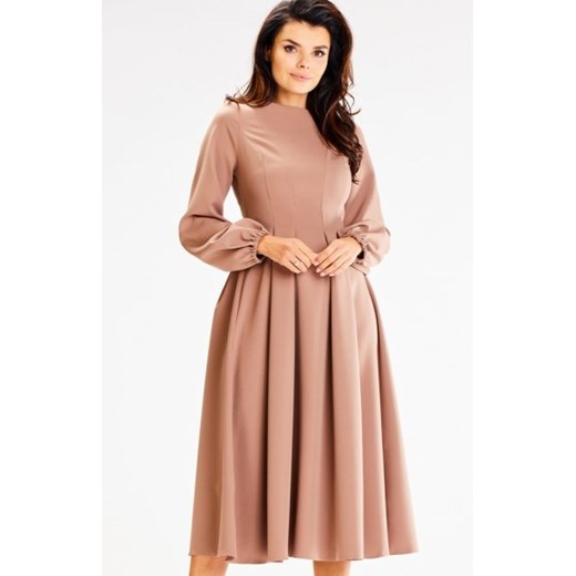 Awama A595 sukienka z bufiastymi rękawami cappucino ze sklepu intimiti.pl w kategorii Sukienki - zdjęcie 187866401
