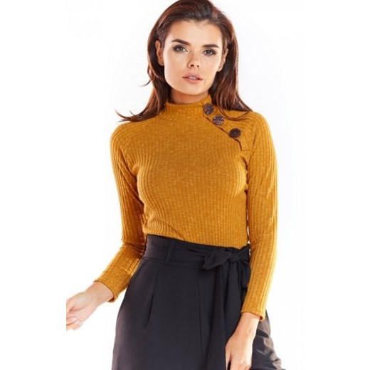 Golf z ozdobnymi guziczkami Awama musztardowy A315 ze sklepu intimiti.pl w kategorii Swetry damskie - zdjęcie 187866441