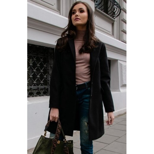 Elegancki płaszcz damski czarny Roco P012 ze sklepu intimiti.pl w kategorii Płaszcze damskie - zdjęcie 187866462
