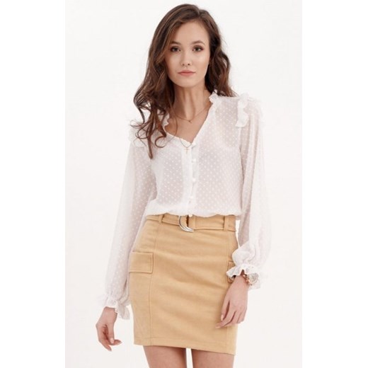 Delikatna biała bluzka z falbankami 0058 ze sklepu intimiti.pl w kategorii Bluzki damskie - zdjęcie 187866582