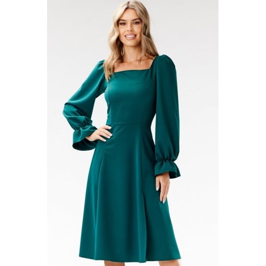 Awama A695 elegancka sukienka midi z dekoltem w karo zielona ze sklepu intimiti.pl w kategorii Sukienki - zdjęcie 187866640