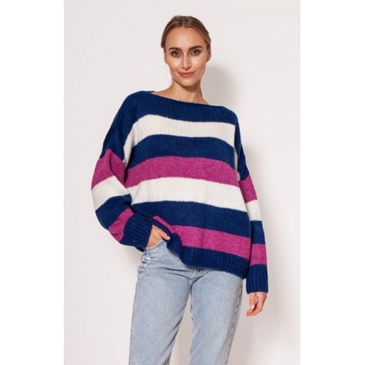 MKM SWE299 obszerny sweter damski kobaltowy ze sklepu intimiti.pl w kategorii Swetry damskie - zdjęcie 187866930