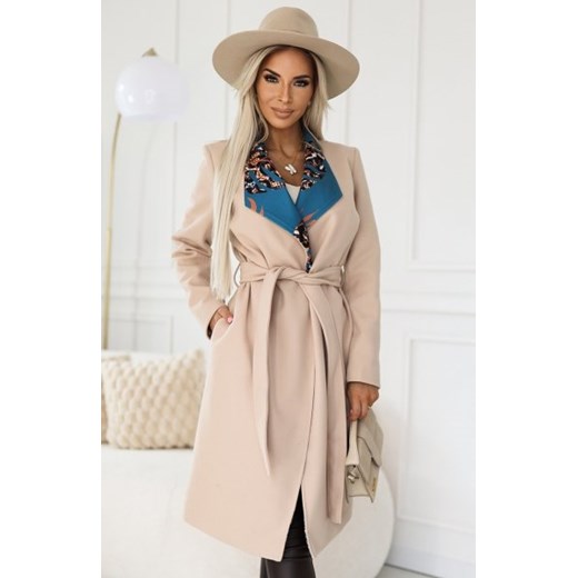 Numoco 582-1 wygodny płaszcz z kolorową wstawką przy kołnierzu ze sklepu intimiti.pl w kategorii Płaszcze damskie - zdjęcie 187867013