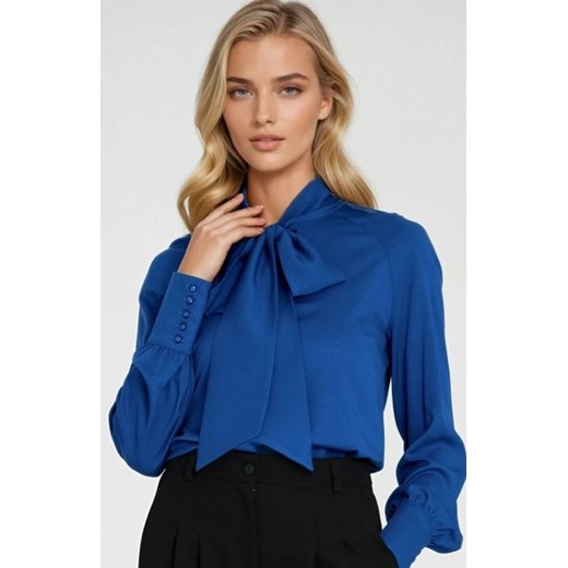 Nife wiskozowa bluzka z szarfą chabrowa ze sklepu intimiti.pl w kategorii Bluzki damskie - zdjęcie 187867101