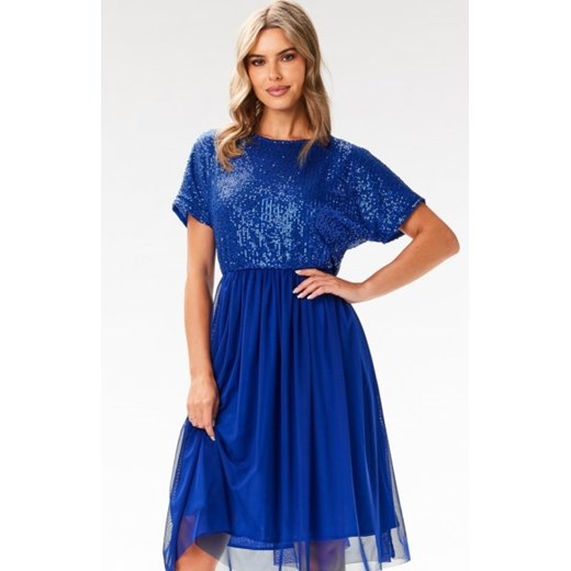 Awama A689 rozkloszowana sukienka z cekinami chabrowa ze sklepu intimiti.pl w kategorii Sukienki - zdjęcie 187867403