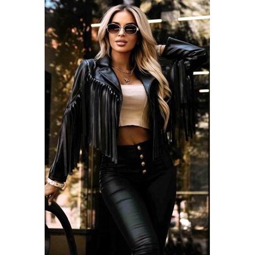 Numoco 624-3 krótka ramoneska z frędzlami z miękkiej eco skóry ze sklepu intimiti.pl w kategorii Kurtki damskie - zdjęcie 187867563