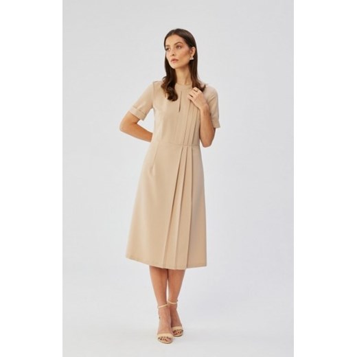 Stylove S361 sukienka z ozdobnymi zakładkami na boku beżowa ze sklepu intimiti.pl w kategorii Sukienki - zdjęcie 187867693