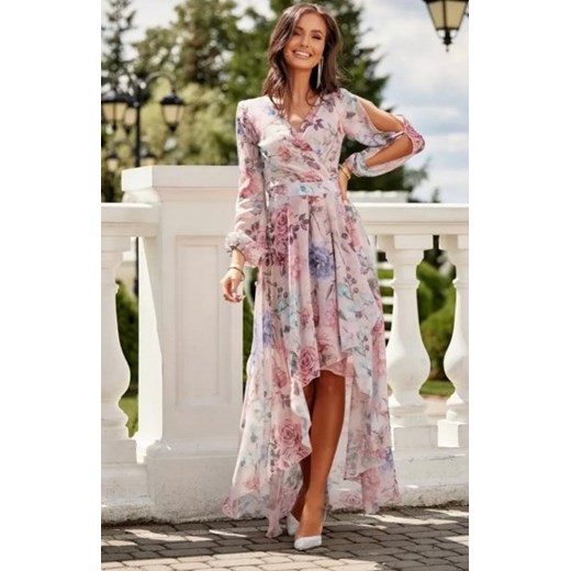 Asymetryczna maxi sukienka szyfonowa w jasne kwiaty ze sklepu intimiti.pl w kategorii Sukienki - zdjęcie 187867874