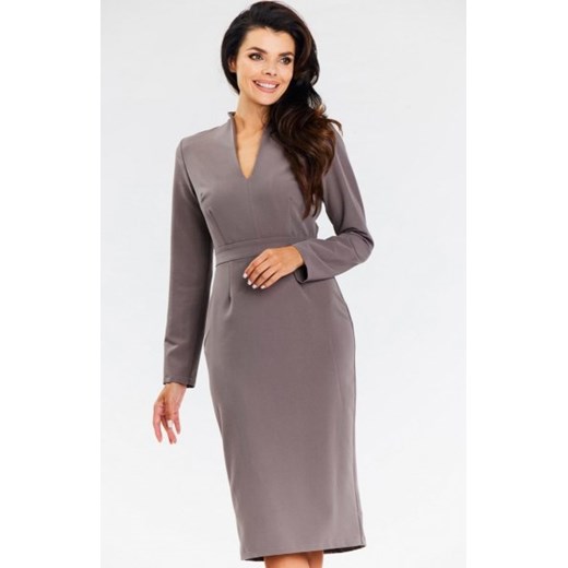Awama A667 ołówkowa sukienka midi taupe ze sklepu intimiti.pl w kategorii Sukienki - zdjęcie 187867883